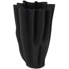 Black Ceramic Ribbed Tulip Vase with Angular Rim, 15