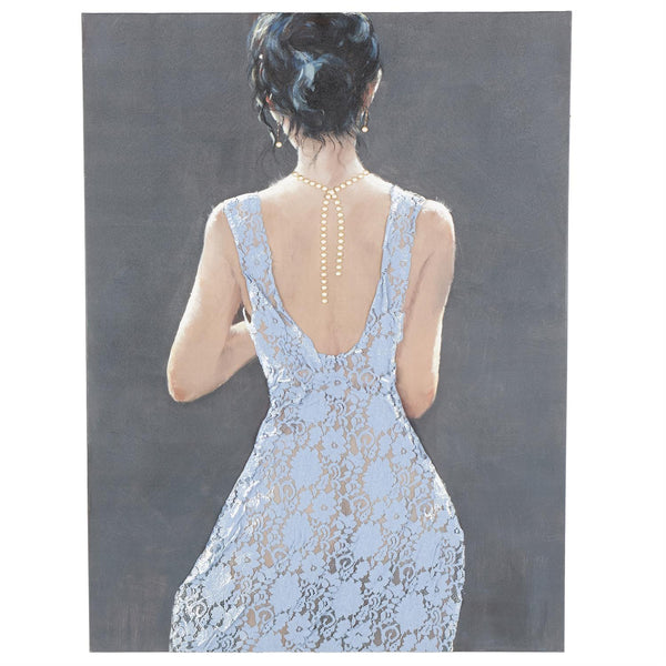 Woman in Blue Dress Canvas Wall Art with Gold Jewels, 36