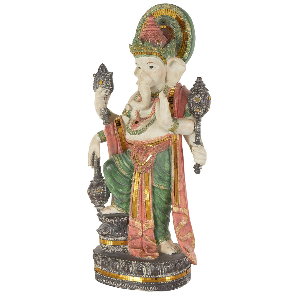 Gold Resin Ganesh Sculpture with Color Accents, 27