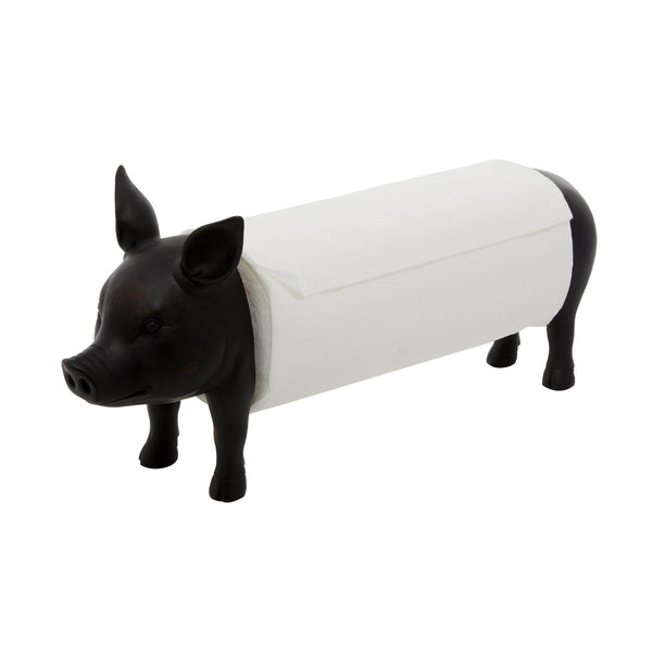 Black Polyresin Pig Paper Towel Holder