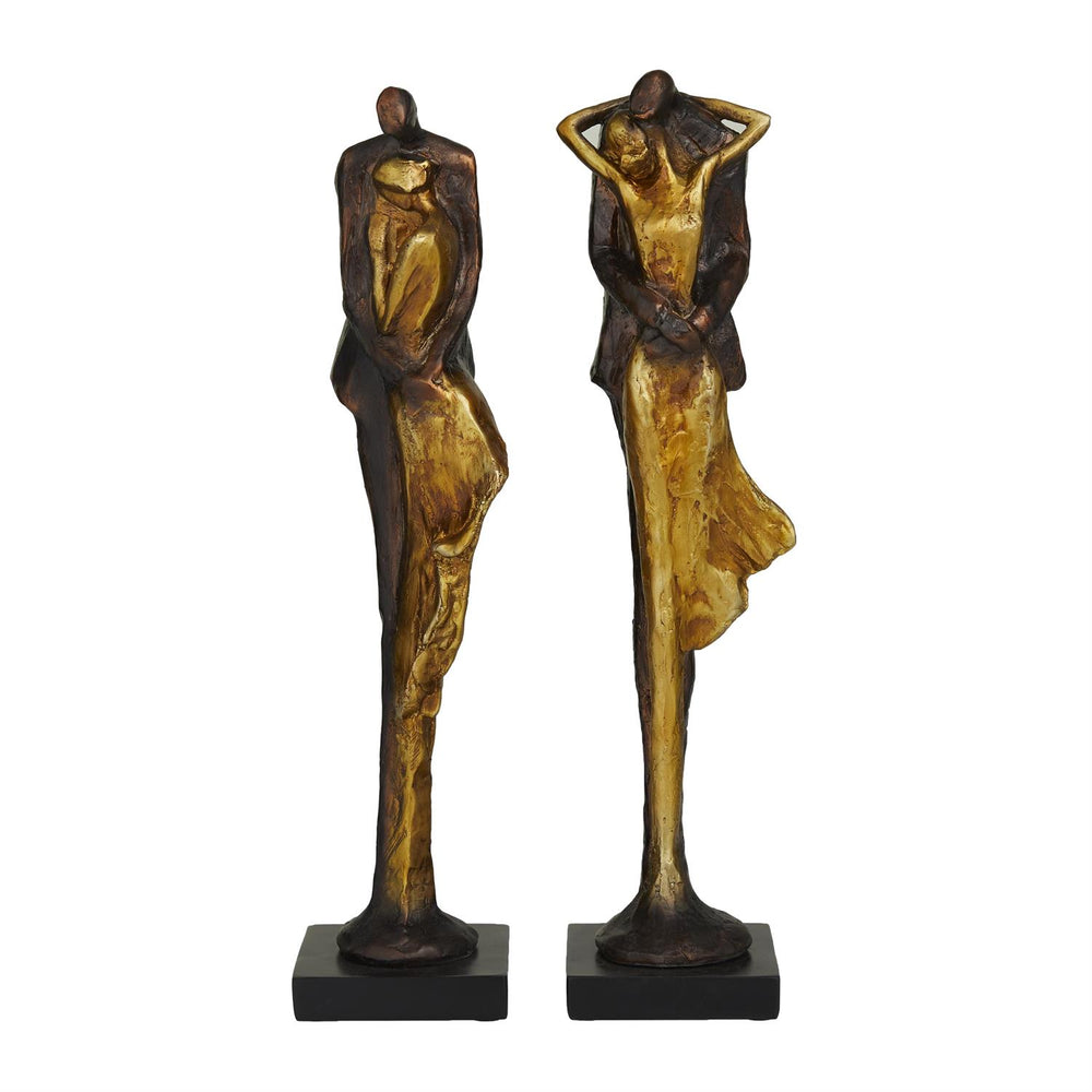Bronze Polystone Hugging Couple Sculptures, Set of 2, 17
