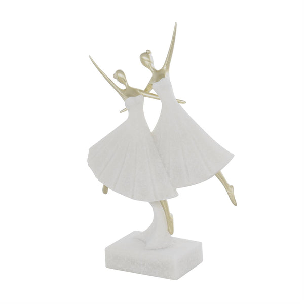 Cream Polystone Ballet Dancers Sculpture with Gold Accents, 13