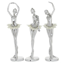 Silver Polystone Ballet Dancer Sculptures with Capiz Inlay, Set of 3