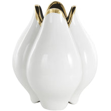White Ceramic Tulip Vase with Metallic Gold Rim, 11