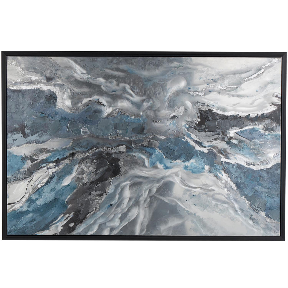 Blue Abstract Canvas Wall Art with Silver Foil, Black Frame, 30