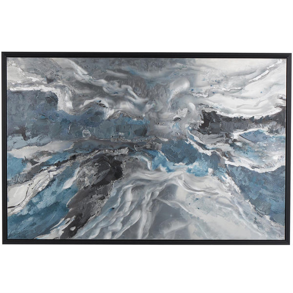 Blue Abstract Canvas Wall Art with Silver Foil, Black Frame, 30