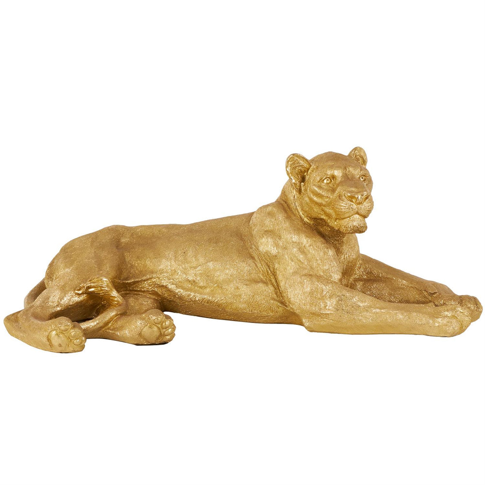 Gold Resin Reclining Leopard Sculpture, 44