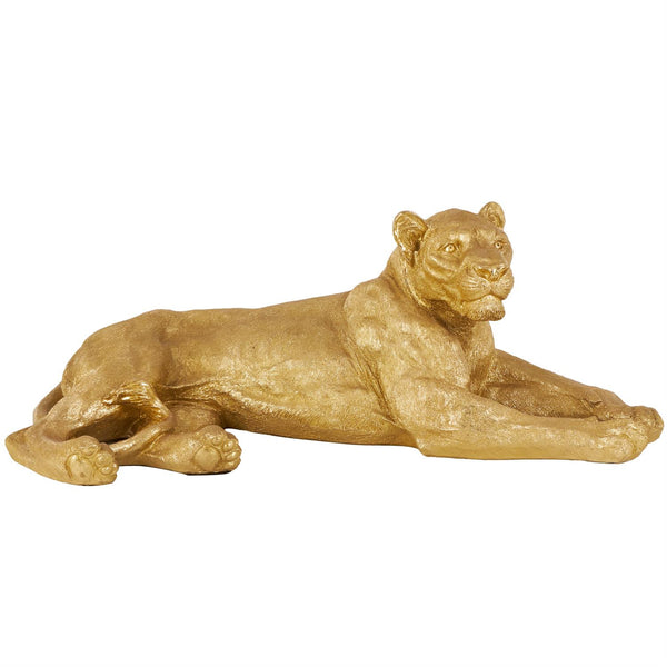 Gold Resin Reclining Leopard Sculpture, 44