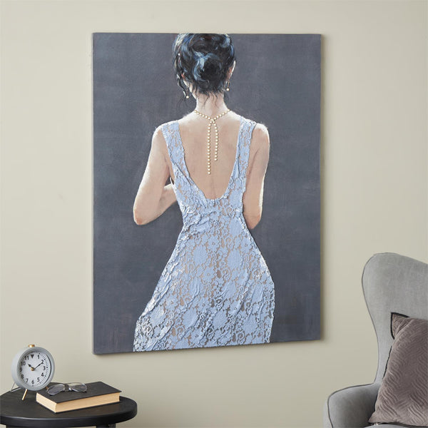 Woman in Blue Dress Canvas Wall Art with Gold Jewels, 36