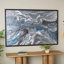 Blue Abstract Canvas Wall Art with Silver Foil, Black Frame, 30