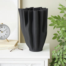 Black Ceramic Ribbed Tulip Vase with Angular Rim, 15