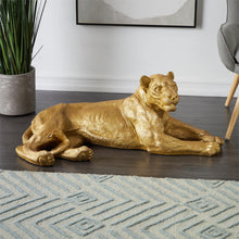 Gold Resin Reclining Leopard Sculpture, 44