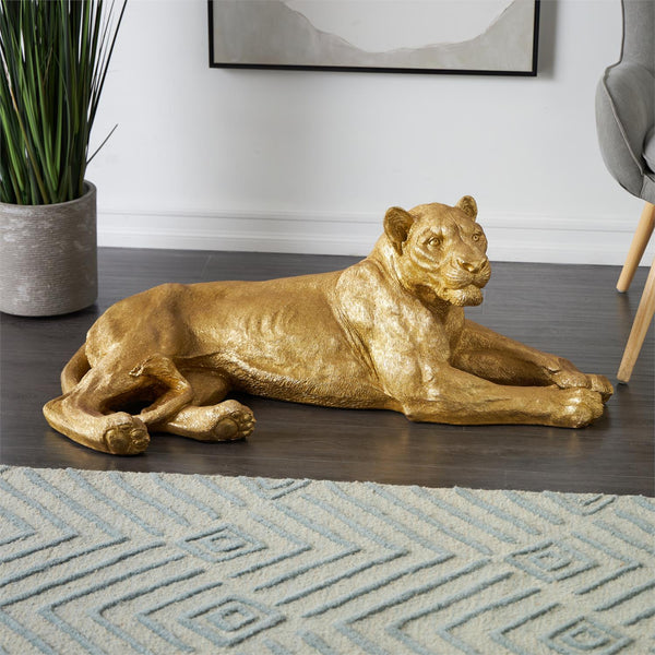 Gold Resin Reclining Leopard Sculpture, 44