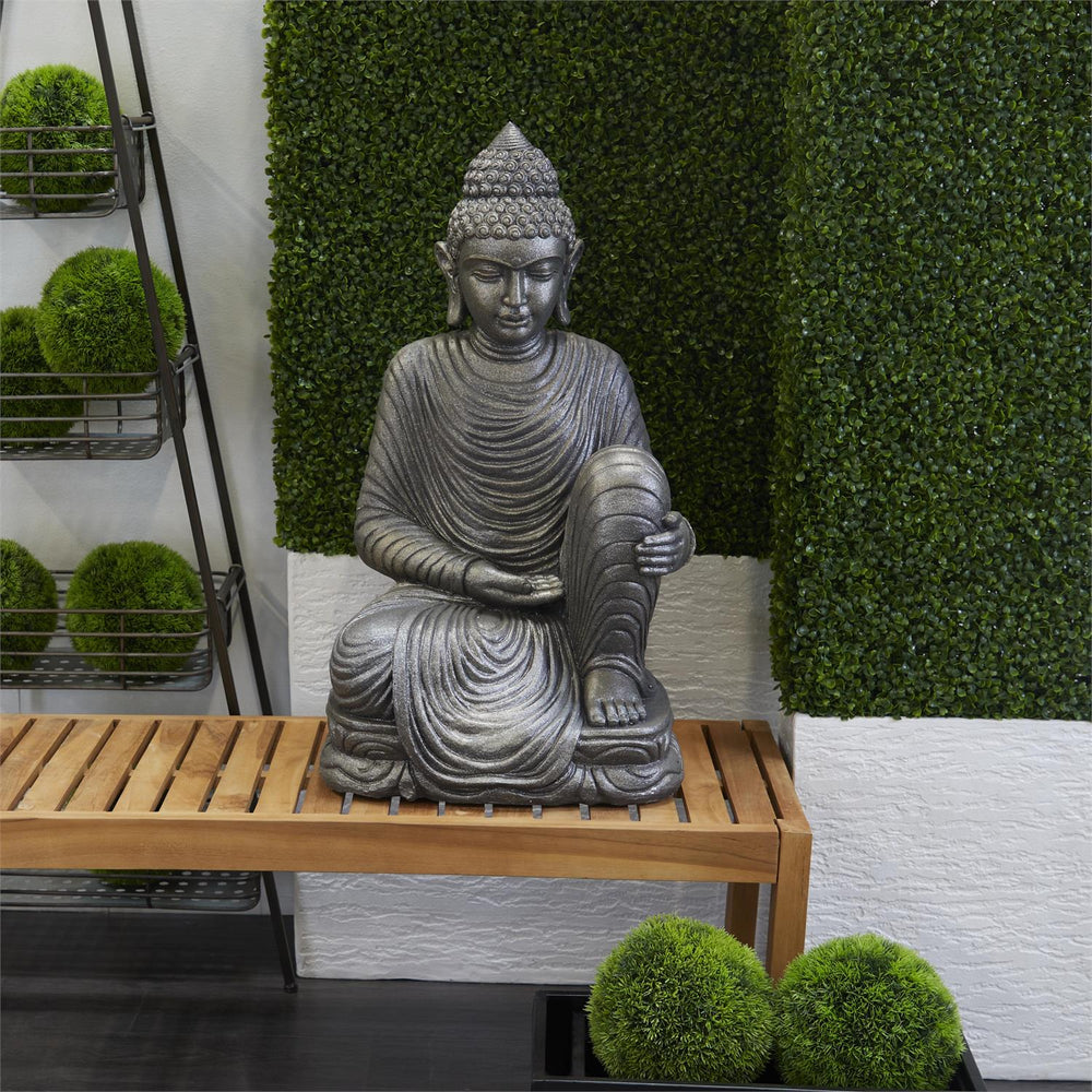 Silver Magnesium Oxide Meditating Buddha Garden Sculpture, 36