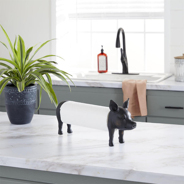 Black Polyresin Pig Paper Towel Holder alternate view