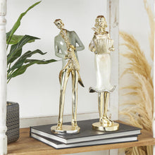 Gold Resin Musician Sculptures with Accordion & Saxophone, Set of 2