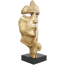 Gold Polystone Face Sculpture with Black Base, 40