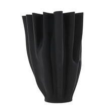 Black Ceramic Ribbed Tulip Vase with Angular Rim, 15