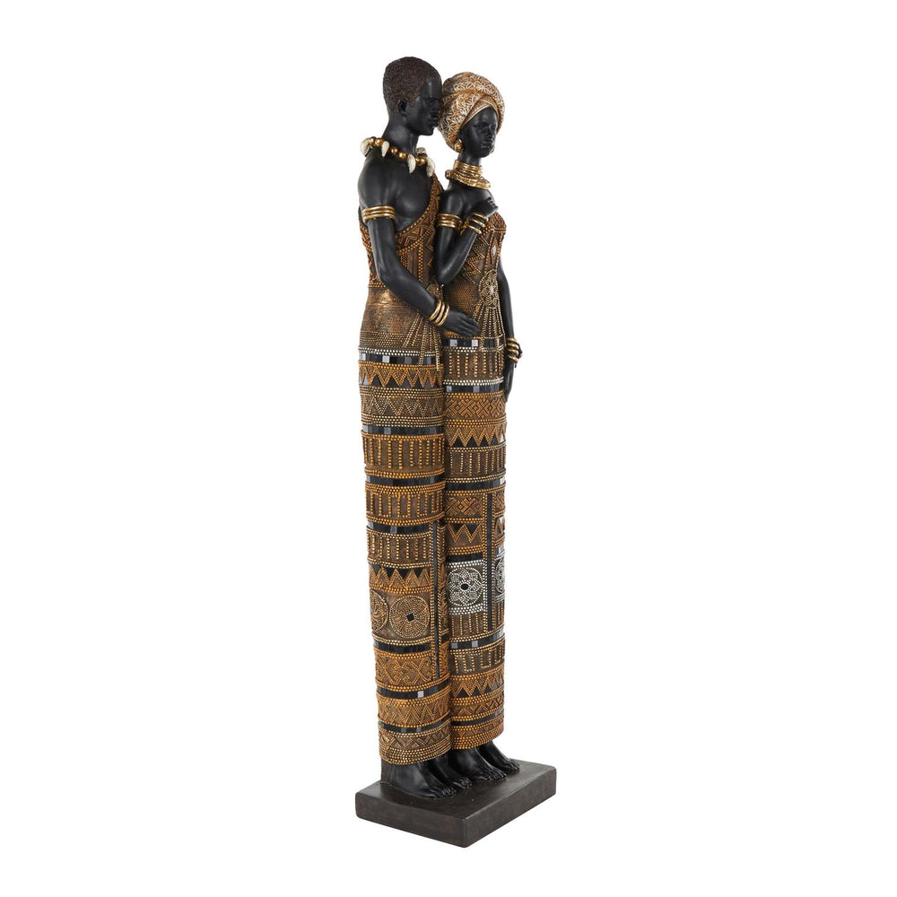 Black Resin African Family Sculpture with Gold Jewels, 31
