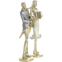 Gold Resin Musician Sculptures with Accordion & Saxophone, Set of 2