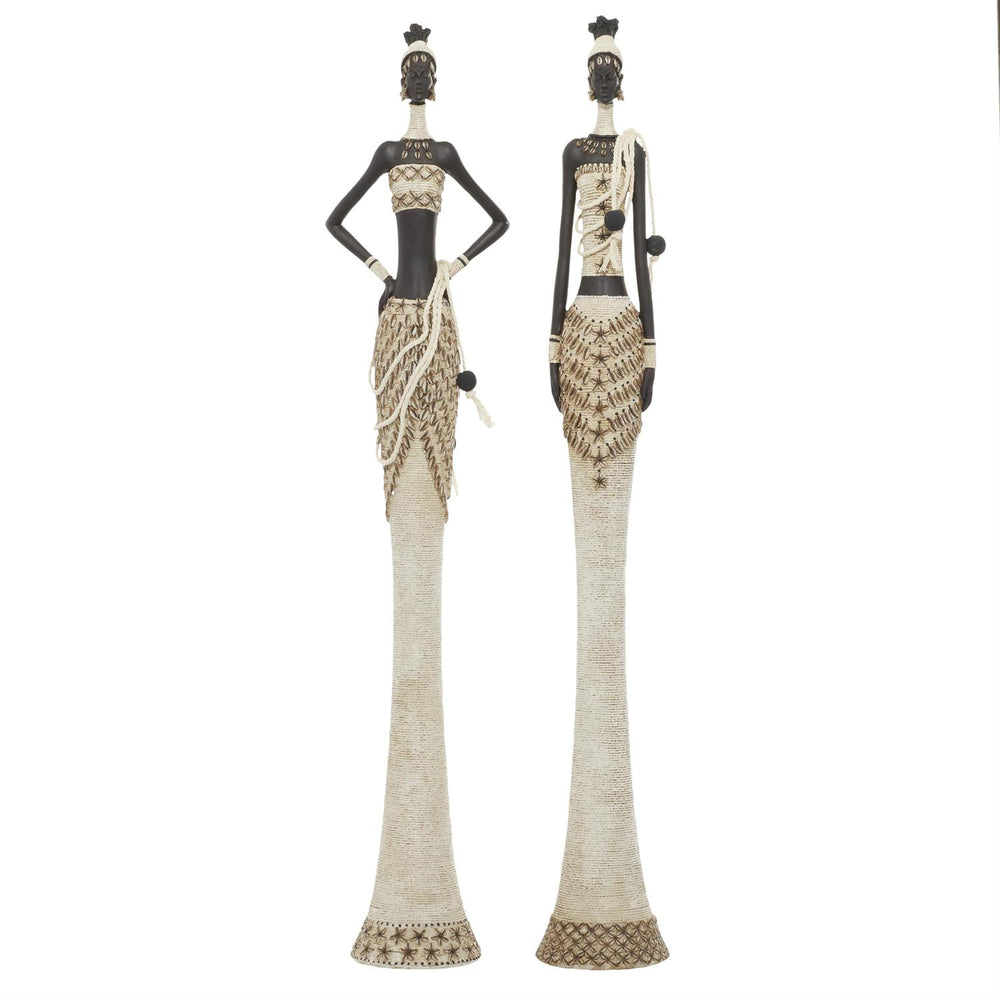 White Polyresin African Woman Sculptures, Set of 2, 31