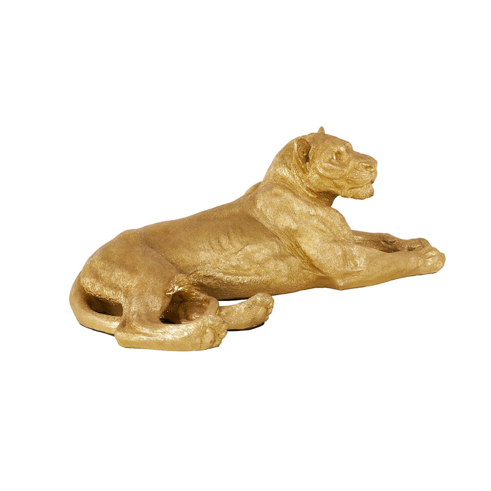 Gold Resin Reclining Leopard Sculpture, 44