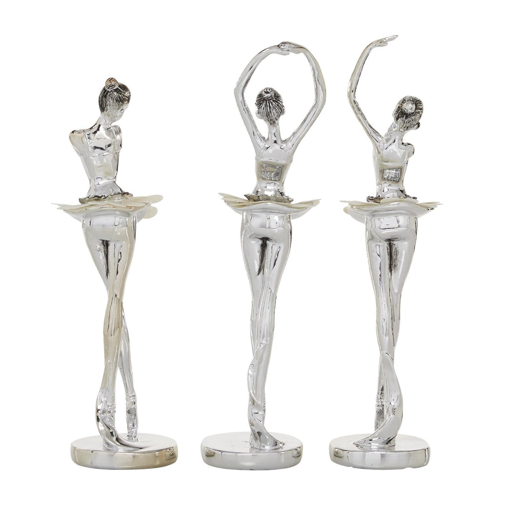Silver Polystone Ballet Dancer Sculptures with Capiz Inlay, Set of 3