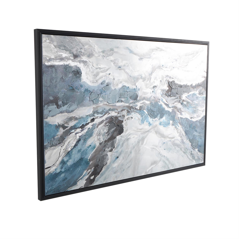 Blue Abstract Canvas Wall Art with Silver Foil, Black Frame, 30