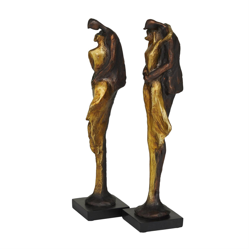 Bronze Polystone Hugging Couple Sculptures, Set of 2, 17
