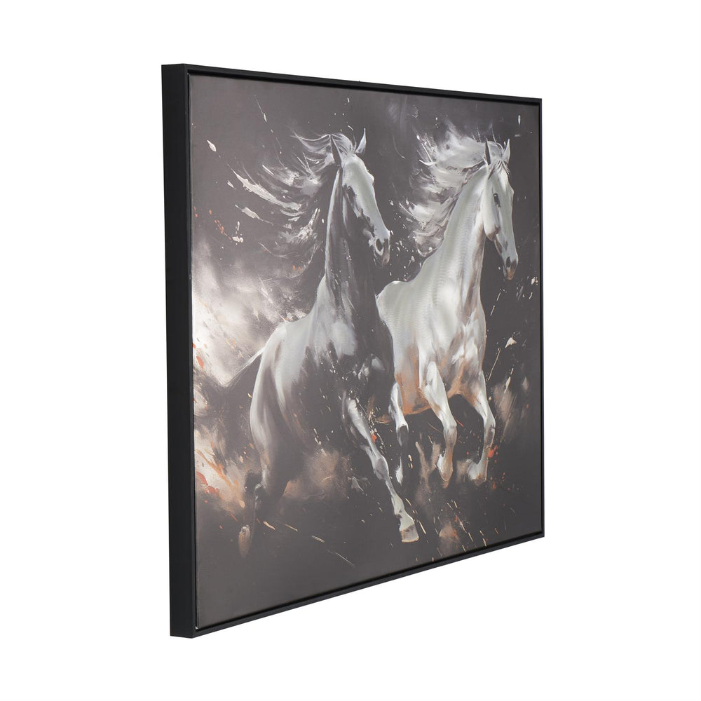 Black Aluminum Running Horses Wall Art with Orange Accents, 40