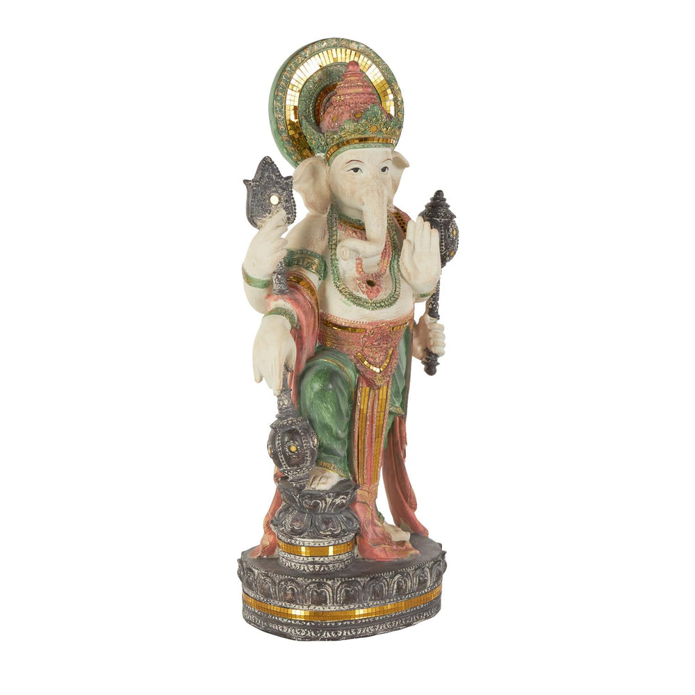 Gold Resin Ganesh Sculpture with Color Accents, 27