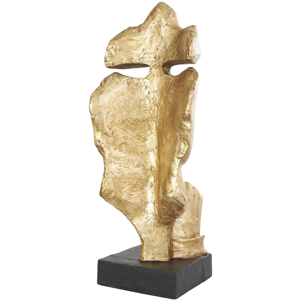 Gold Polystone Face Sculpture with Black Base, 40