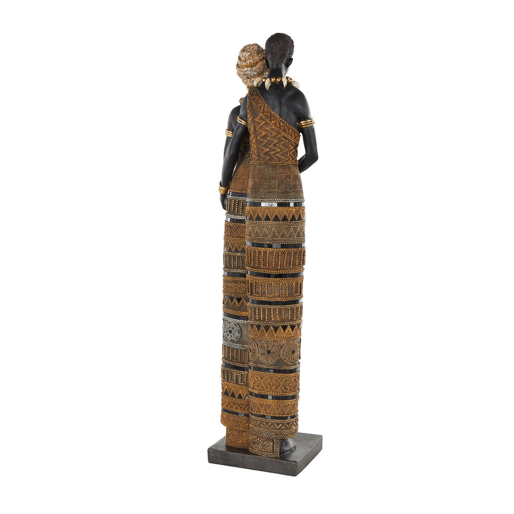 Black Resin African Family Sculpture with Gold Jewels, 31