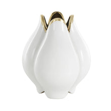 White Ceramic Tulip Vase with Metallic Gold Rim, 11