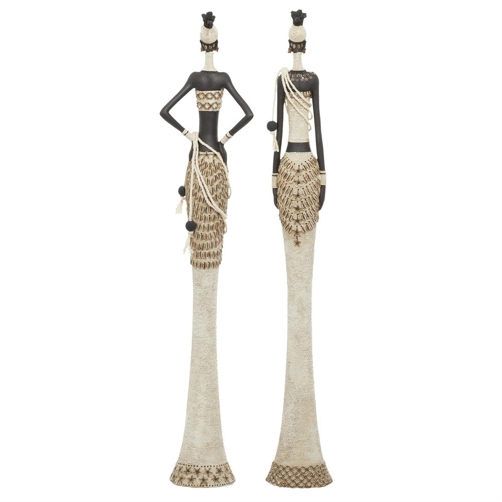 White Polyresin African Woman Sculptures, Set of 2, 31