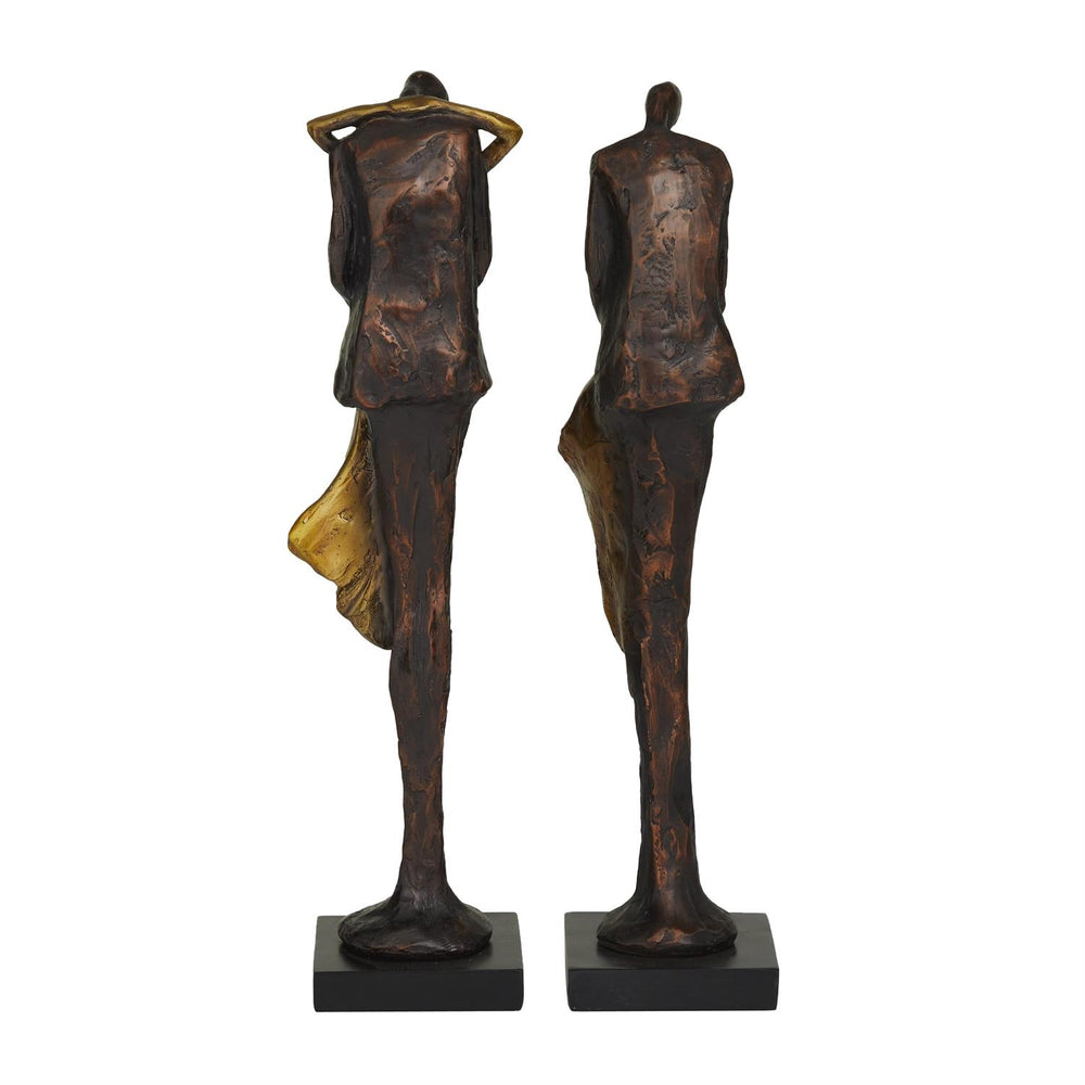 Bronze Polystone Hugging Couple Sculptures, Set of 2, 17