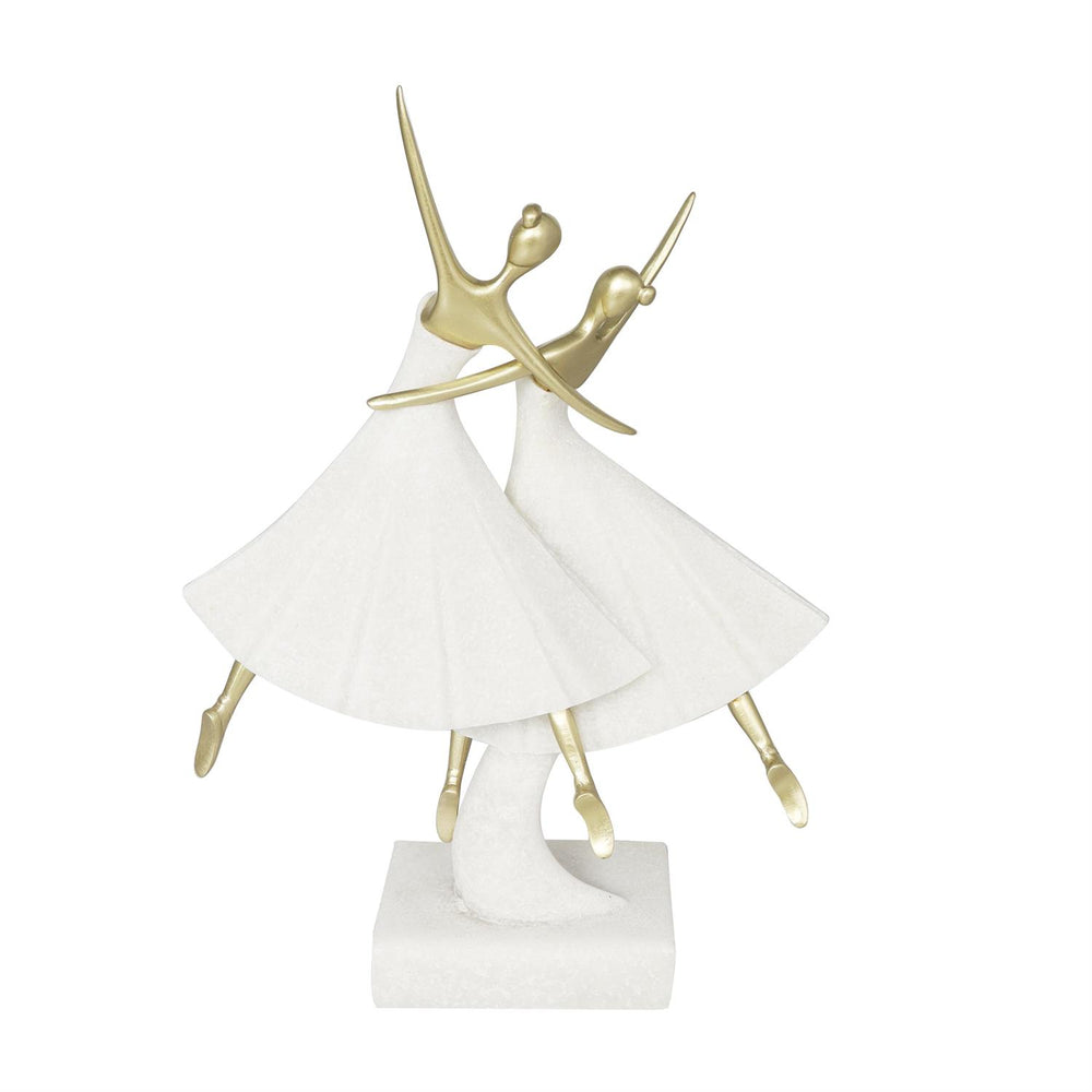 Cream Polystone Ballet Dancers Sculpture with Gold Accents, 13