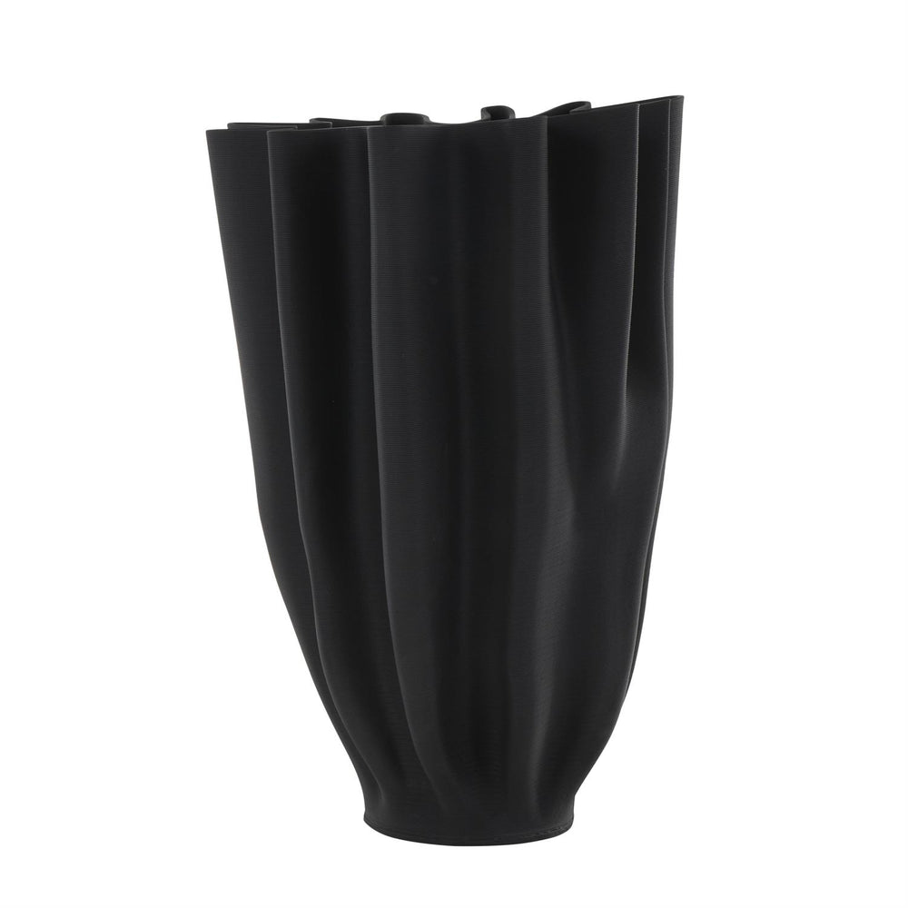 Black Ceramic Ribbed Tulip Vase with Angular Rim, 15