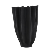 Black Ceramic Ribbed Tulip Vase with Angular Rim, 15