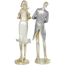 Gold Resin Musician Sculptures with Accordion & Saxophone, Set of 2