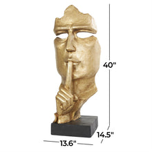 Gold Polystone Face Sculpture with Black Base, 40