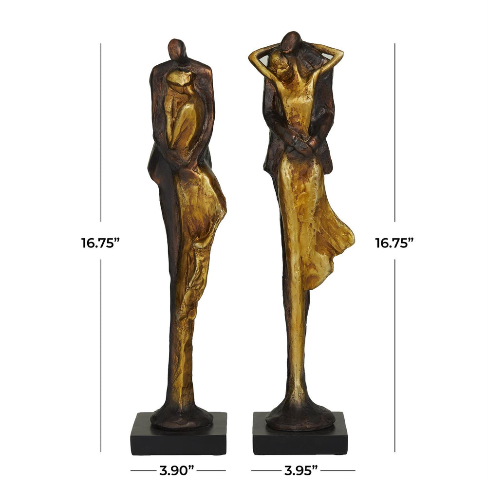 Bronze Polystone Hugging Couple Sculptures, Set of 2, 17