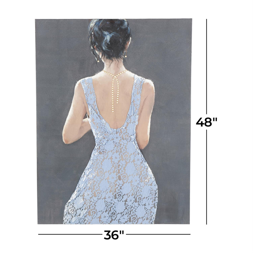 Woman in Blue Dress Canvas Wall Art with Gold Jewels, 36