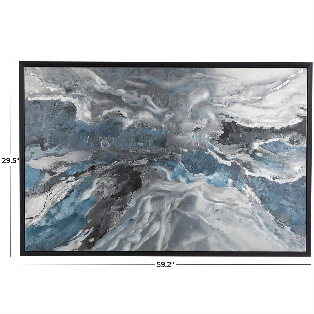 Blue Abstract Canvas Wall Art with Silver Foil, Black Frame, 30