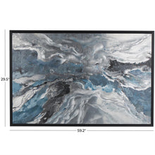 Blue Abstract Canvas Wall Art with Silver Foil, Black Frame, 30