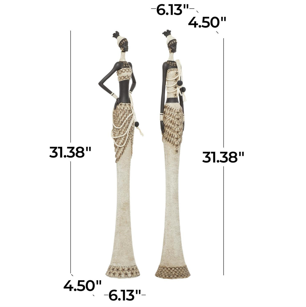 White Polyresin African Woman Sculptures, Set of 2, 31