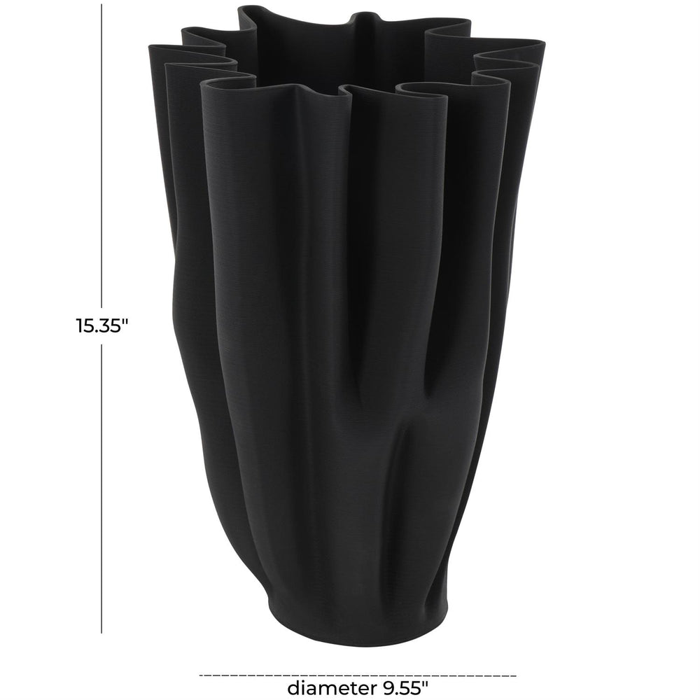 Black Ceramic Ribbed Tulip Vase with Angular Rim, 15