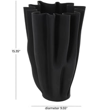Black Ceramic Ribbed Tulip Vase with Angular Rim, 15