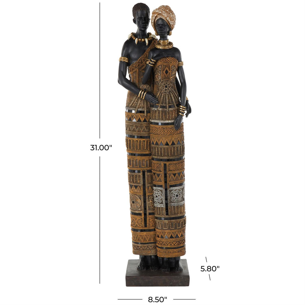 Black Resin African Family Sculpture with Gold Jewels, 31