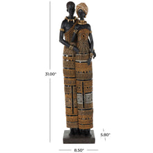 Black Resin African Family Sculpture with Gold Jewels, 31